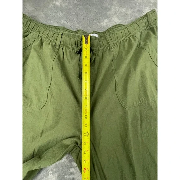 Kim Rogers Plus Size 2X Green Cropped Linen Blend Pants Elastic Waist Drawstring - Picture 5 of 8